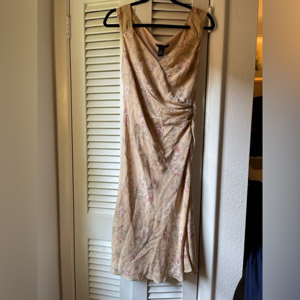 Vintage Blush-Pink Floral Midi (Size 6)